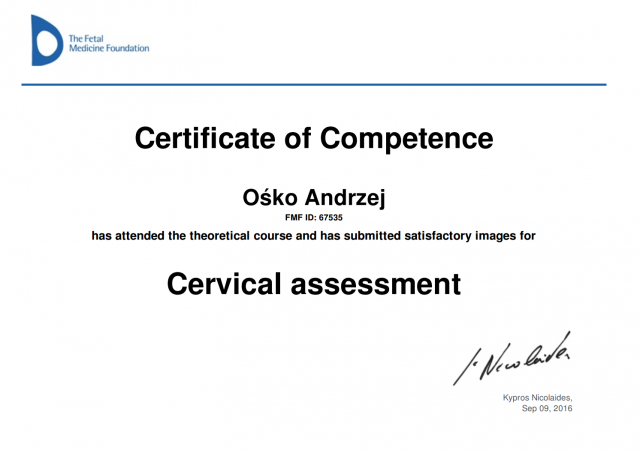 Andrzej Ośko - Opole - Cervical Assessment FMF
